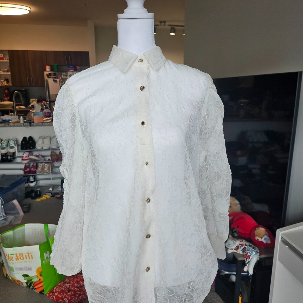 OH L Rose Puff Shirring Blouse Cream - Picture 3 of 6